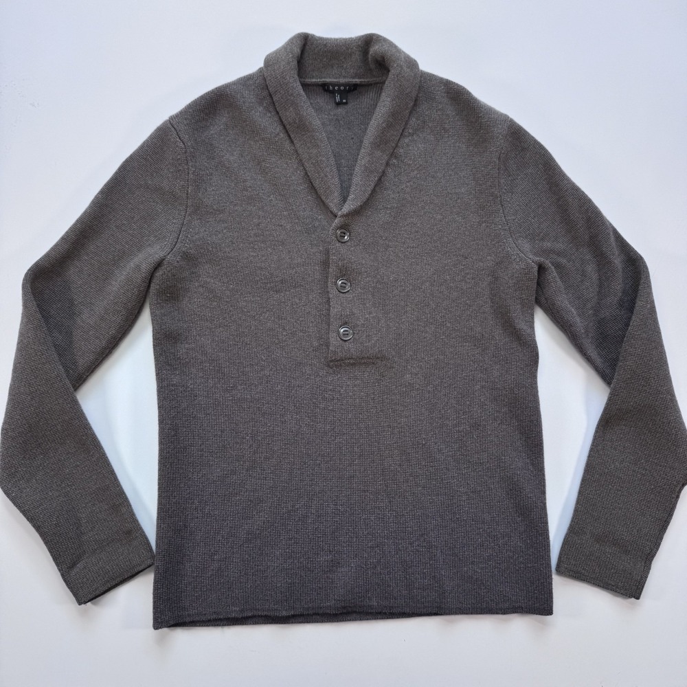 THEORY Shawl Collar Button Cardigan/Pullover Wool Sweater Mens XSmall Brown